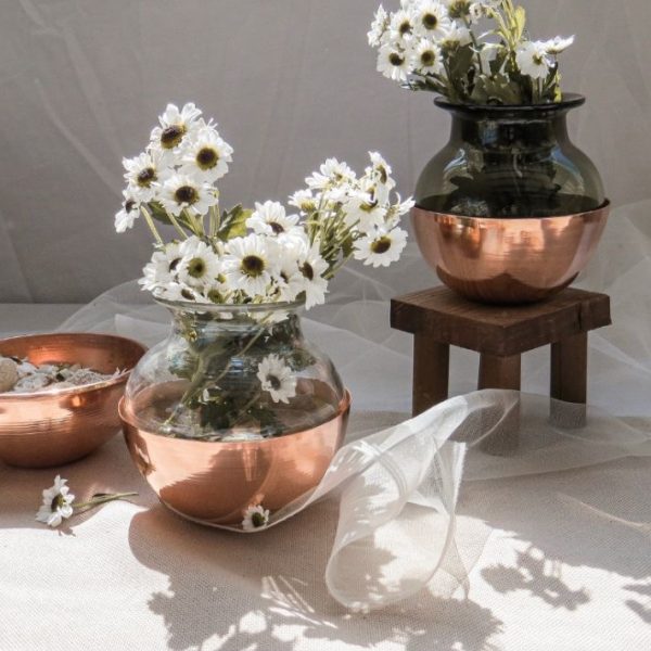 گلدان مس و بلور