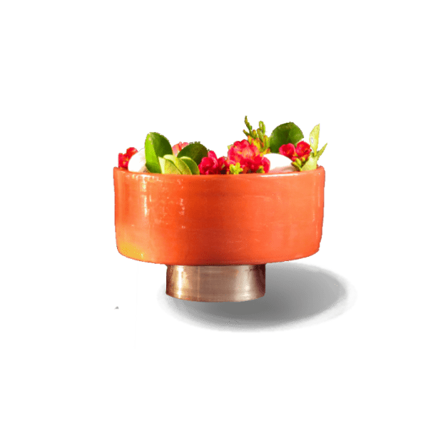 ظرف پایه دار سفال و مس میوه و پذیرایی سفالی