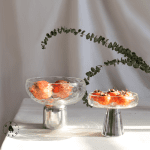 ظرف گود کاسه پایه دار نقره ای سلور